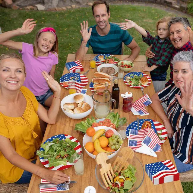 Alt view image 6 of 7 - 4th of July Plates and Napkins Sets - Patriotic American Flag Party Supplies Tableware, July 4th Disposable Paper Plates Napkins Set for Memorial Day, Independence Day Decorations Table Decor,Serve 50