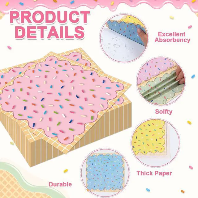 Alt view image 4 of 7 - 96Pcs Ice Cream Party Decorations Ice Cream Paper Plates and Napkins Colorful Sprinkle Disposable Tableware Donut Confetti Dessert Plates for Sweet Summer Birthday Baby Shower Table Decor Serve 48