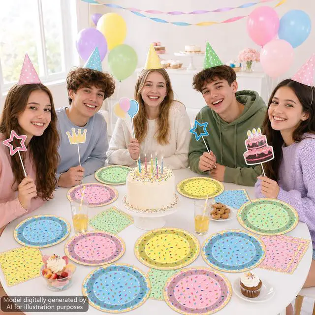 Alt view image 5 of 7 - 96Pcs Ice Cream Party Decorations Ice Cream Paper Plates and Napkins Colorful Sprinkle Disposable Tableware Donut Confetti Dessert Plates for Sweet Summer Birthday Baby Shower Table Decor Serve 48