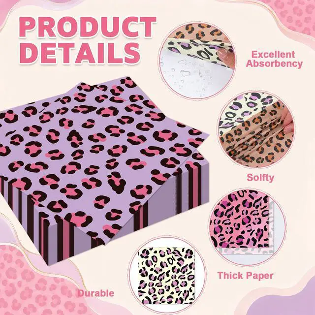 Alt view image 4 of 7 - 96Pcs Leopard Print Birthday Party Decorations Cheetah Print Paper Plates Napkins Safari Animal Leopard Disposable Tableware Dessert Plate for Jungle Animal Baby Shower Wild Party Table Decor Serve 48