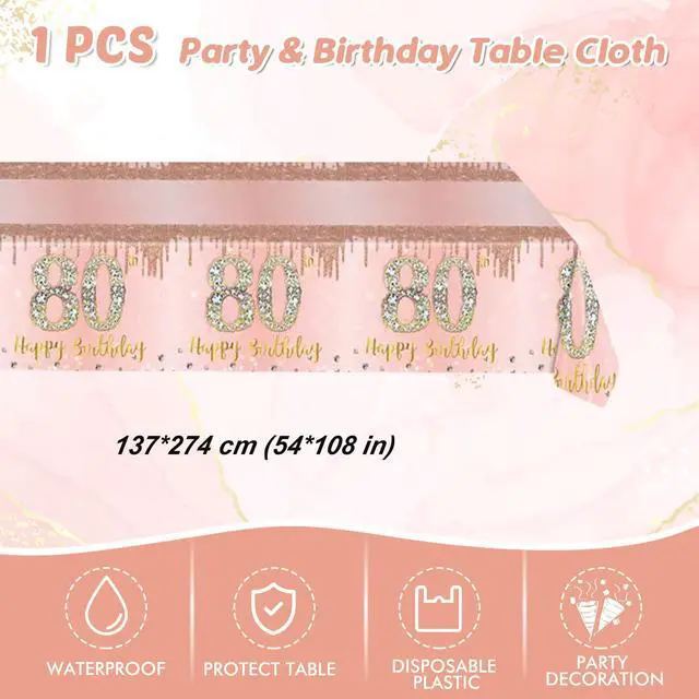 Alt view image 5 of 7 - 41Pcs 80th Birthday Decorations, Rose Gold Birthday Party Supplies Include 20Pcs Plates 20Pcs Napkins and 1Piece Tablecloth, Sweet Eighty Year Old Birth Party Tableware for Girl Ladies Women