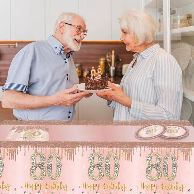 Alt view image 7 of 7 - 41Pcs 80th Birthday Decorations, Rose Gold Birthday Party Supplies Include 20Pcs Plates 20Pcs Napkins and 1Piece Tablecloth, Sweet Eighty Year Old Birth Party Tableware for Girl Ladies Women