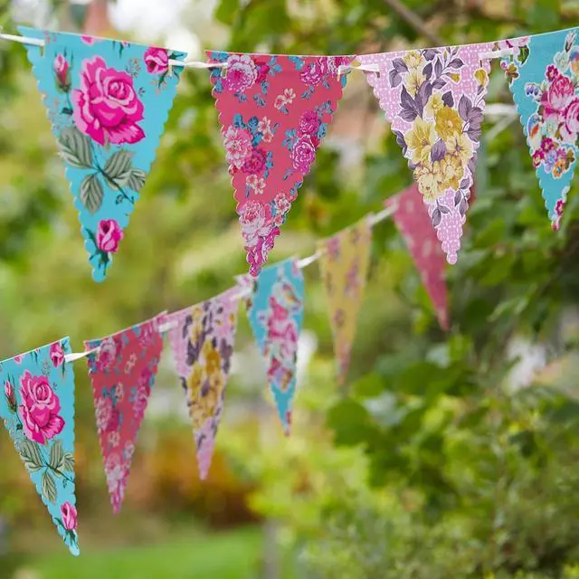 Alt view image 4 of 7 - 50pcs Floral Tea Party Decorations - Disposable Paper Plates, Teacups, Napkins & Bunting | Tableware Set for 16 Guests | Birthday Party Set