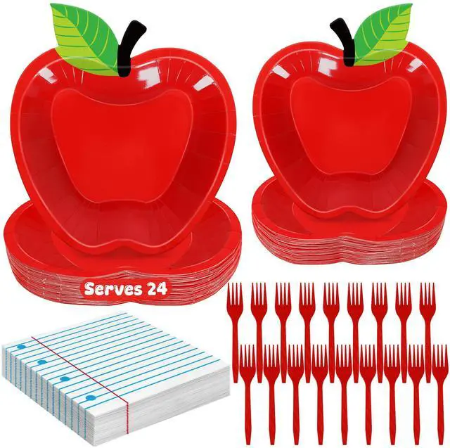 Main image of 96PCS Back to School Tableware Set, Disposable Red Apple Paper Plates
