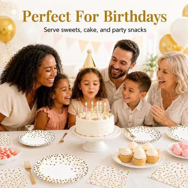 Alt view image 3 of 7 - 75PCS Paper Plates and Napkins Set, White and Gold Dot