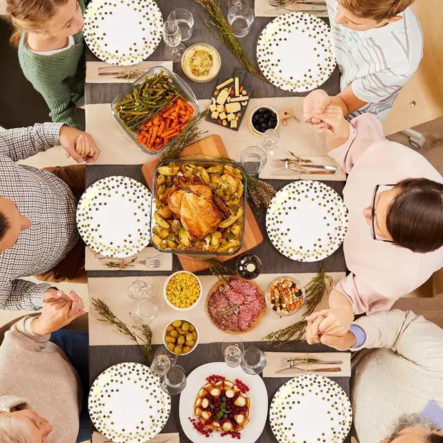 Alt view image 7 of 7 - 75PCS Paper Plates and Napkins Set, White and Gold Dot