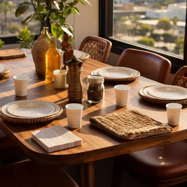 Alt view image 5 of 7 - 250 Pieces Rustic Wood Grain Party Tableware Set - Disposable Paper Plates, Cups & Napkins for 50 Guests - Lumberjack, Farmhouse, Camping, Forest Theme Birthday Decorations(Apricot)