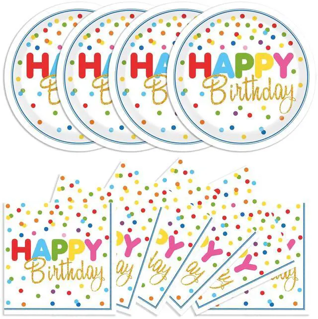 Main image of 40Pcs Birthday Party Supplies Paper Plates and Napkins, Colorful Polka Dot Themed Dinner Plates Napkins Disposable Tableware Set for Birthday Party Decorations Serve 20