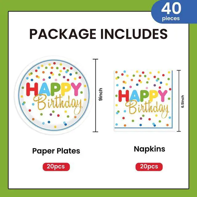 Alt view image 2 of 7 - 40Pcs Birthday Party Supplies Paper Plates and Napkins, Colorful Polka Dot Themed Dinner Plates Napkins Disposable Tableware Set for Birthday Party Decorations Serve 20