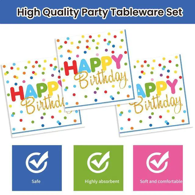 Alt view image 5 of 7 - 40Pcs Birthday Party Supplies Paper Plates and Napkins, Colorful Polka Dot Themed Dinner Plates Napkins Disposable Tableware Set for Birthday Party Decorations Serve 20