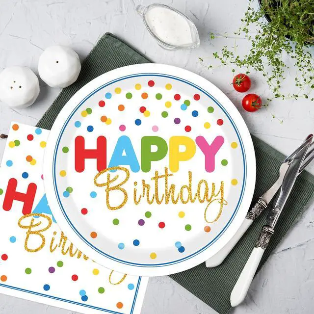 Alt view image 4 of 7 - 40Pcs Birthday Party Supplies Paper Plates and Napkins, Colorful Polka Dot Themed Dinner Plates Napkins Disposable Tableware Set for Birthday Party Decorations Serve 20