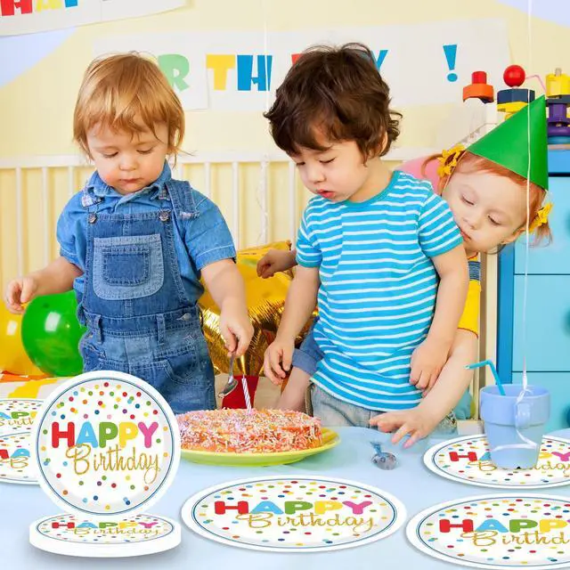 Alt view image 7 of 7 - 40Pcs Birthday Party Supplies Paper Plates and Napkins, Colorful Polka Dot Themed Dinner Plates Napkins Disposable Tableware Set for Birthday Party Decorations Serve 20