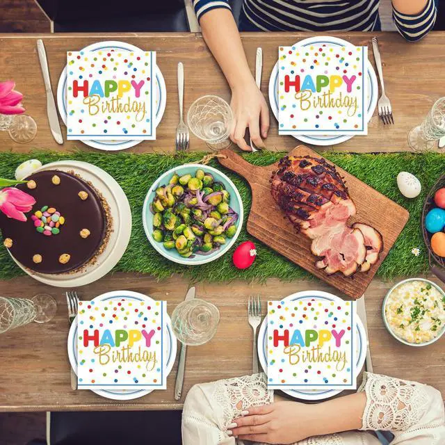 Alt view image 6 of 7 - 40Pcs Birthday Party Supplies Paper Plates and Napkins, Colorful Polka Dot Themed Dinner Plates Napkins Disposable Tableware Set for Birthday Party Decorations Serve 20