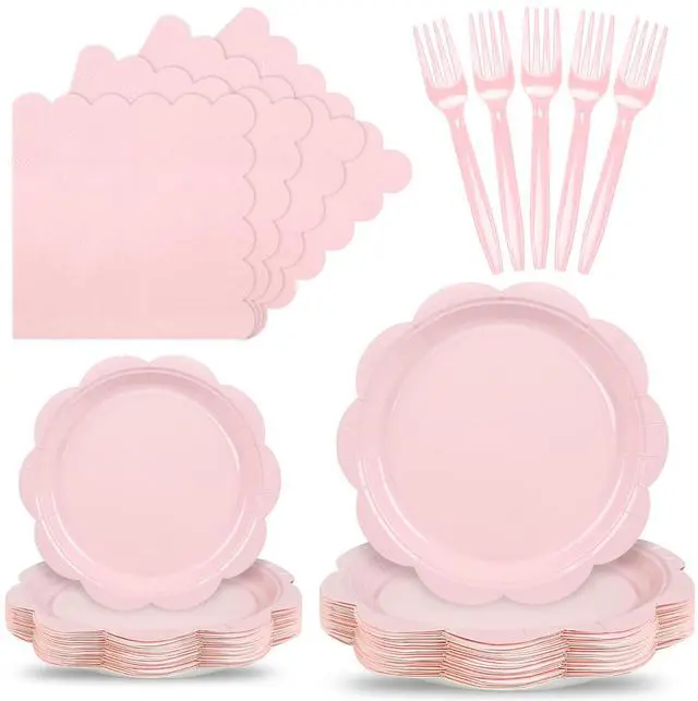 Main image of 96 Pcs Pink Paper Plates and Napkins Set Party Supplies Serve for 24 Guests