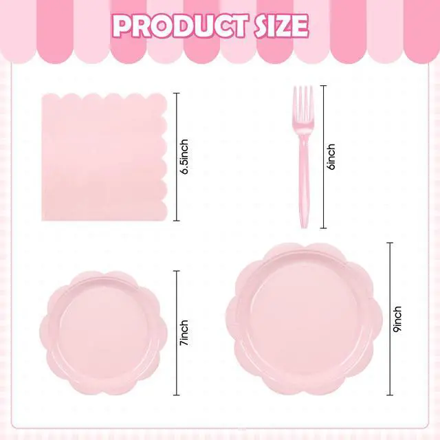Alt view image 2 of 7 - 96 Pcs Pink Paper Plates and Napkins Set Party Supplies Serve for 24 Guests