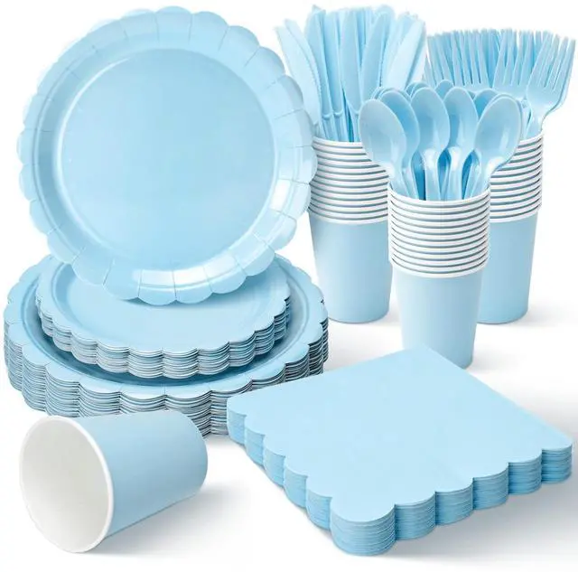 Main image of 175 Pcs Light Blue Disposable Paper Plates and Napkins Set for 25, 9" Dinner Plates & 7" Dessert Plates, Tableware for Baby Shower, Birthday, Picnic, Party