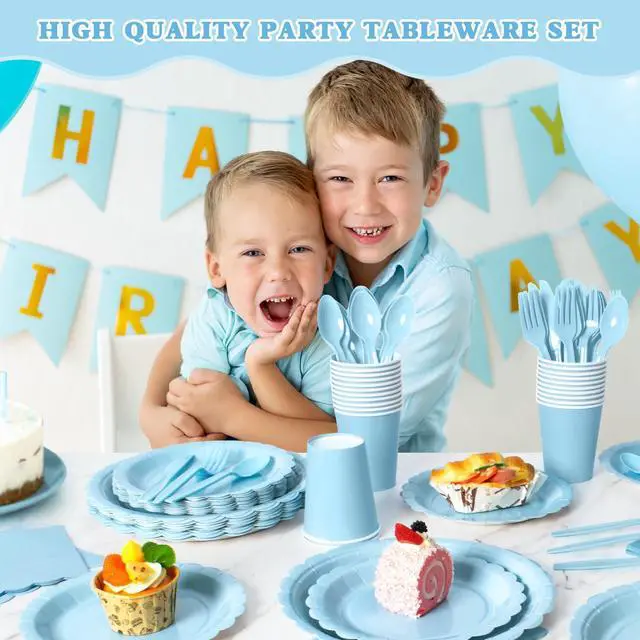 Alt view image 7 of 7 - 175 Pcs Light Blue Disposable Paper Plates and Napkins Set for 25, 9" Dinner Plates & 7" Dessert Plates, Tableware for Baby Shower, Birthday, Picnic, Party