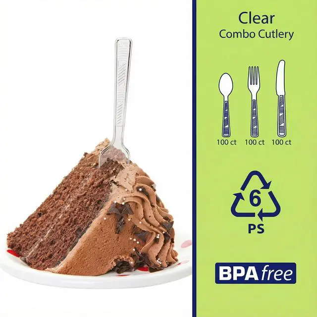 Alt view image 3 of 4 - 300 Count Plastic Cutlery Combo Box, Disposable Clear Plastic Silverware Utensils Set, 100 Forks, 100 Spoons, 100 Knives