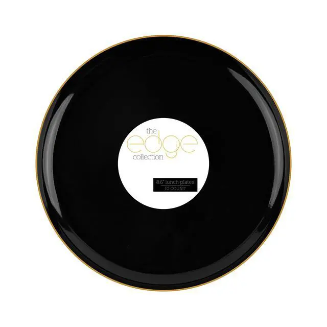 Main image of [30 Count 8.6 Plastic Party Plates Edge Collection Black with Gold Rim Premium heavyweight Elegant Disposable Tableware Dishes (Black With Gold Rim,