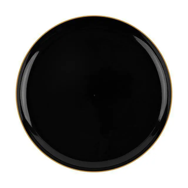 Alt view image 4 of 4 - [30 Count 8.6 Plastic Party Plates Edge Collection Black with Gold Rim Premium heavyweight Elegant Disposable Tableware Dishes (Black With Gold Rim,