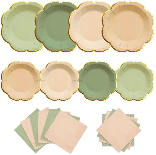 Main image of 60pcs Sage Green and Nude Disposable Paper Plates & Napkins Set for 20