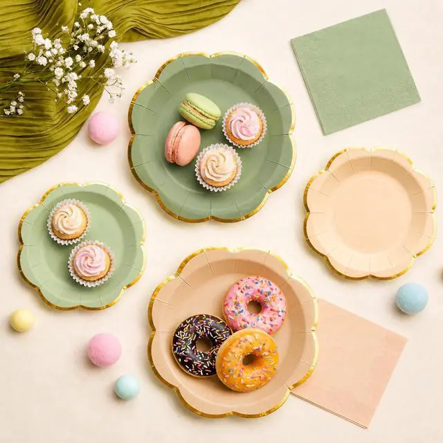 Alt view image 2 of 7 - 60pcs Sage Green and Nude Disposable Paper Plates & Napkins Set for 20