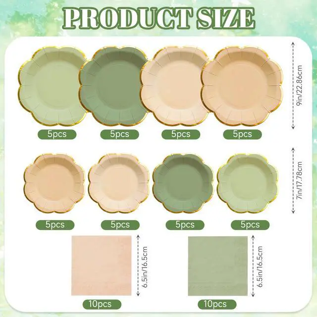 Alt view image 3 of 7 - 60pcs Sage Green and Nude Disposable Paper Plates & Napkins Set for 20
