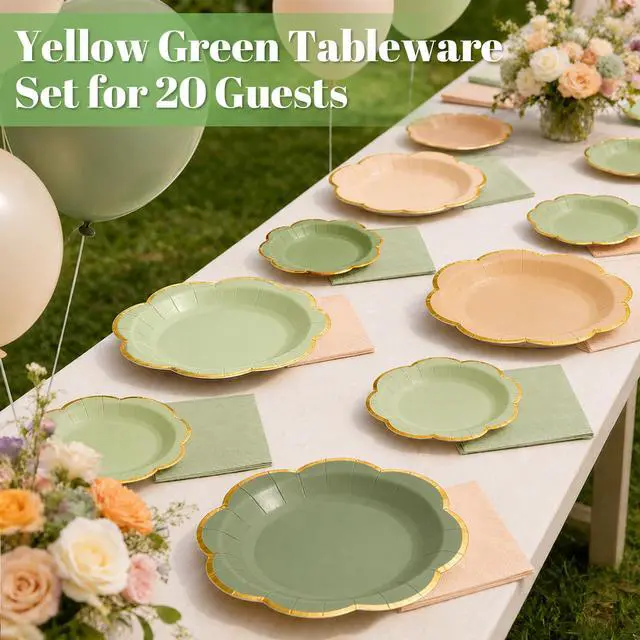 Alt view image 6 of 7 - 60pcs Sage Green and Nude Disposable Paper Plates & Napkins Set for 20