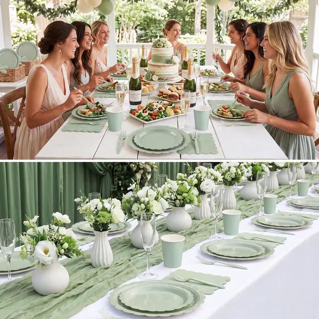 Alt view image 4 of 7 - Party Plates and Cups and Napkins, 25 Set Sage Green Dinnerware