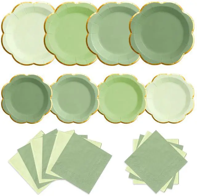 Main image of 60 PCS Green Paper Plates and Napkins Party Supplies for 20 Guests