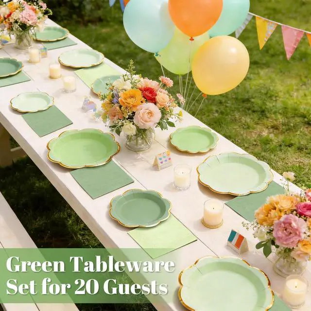 Alt view image 2 of 7 - 60 PCS Green Paper Plates and Napkins Party Supplies for 20 Guests