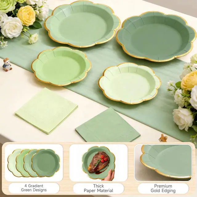 Alt view image 3 of 7 - 60 PCS Green Paper Plates and Napkins Party Supplies for 20 Guests