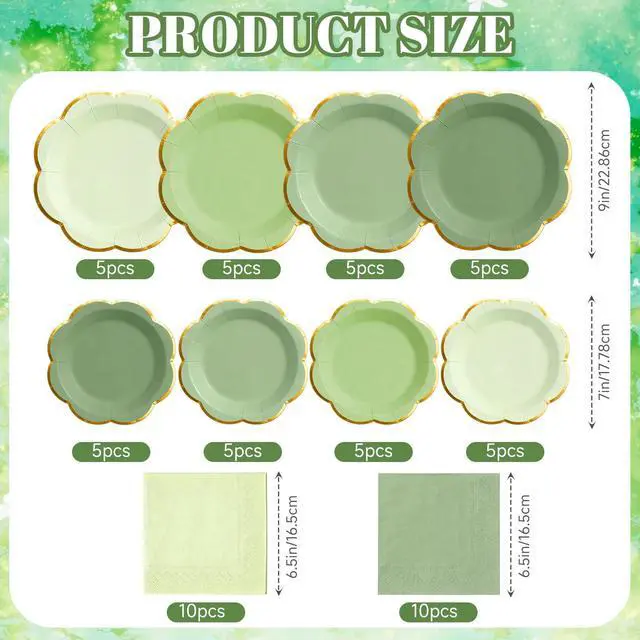 Alt view image 4 of 7 - 60 PCS Green Paper Plates and Napkins Party Supplies for 20 Guests