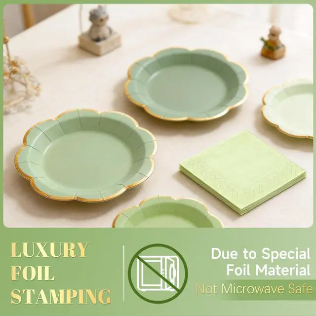 Alt view image 5 of 7 - 60 PCS Green Paper Plates and Napkins Party Supplies for 20 Guests