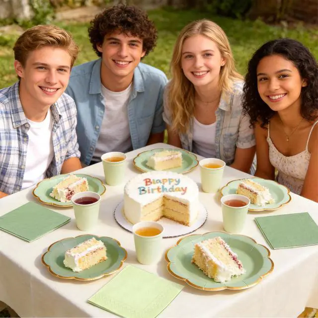 Alt view image 7 of 7 - 60 PCS Green Paper Plates and Napkins Party Supplies for 20 Guests