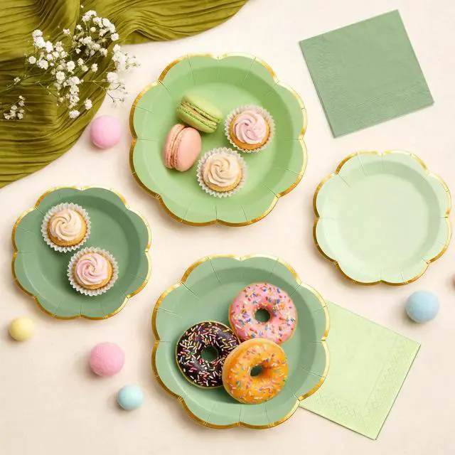 Alt view image 6 of 7 - 60 PCS Green Paper Plates and Napkins Party Supplies for 20 Guests