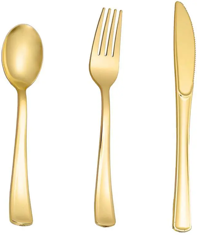 Main image of 60PCS Gold Plastic Silverware, Heavy Duty Disposable Utensils/Cutlery