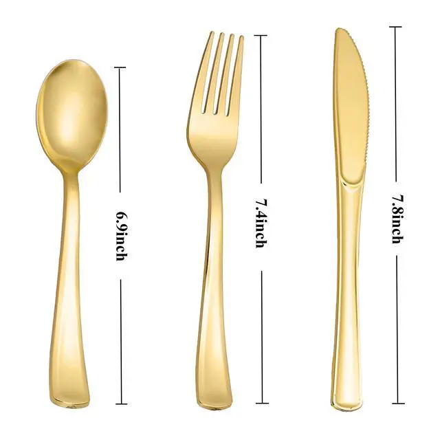 Alt view image 2 of 7 - 60PCS Gold Plastic Silverware, Heavy Duty Disposable Utensils/Cutlery