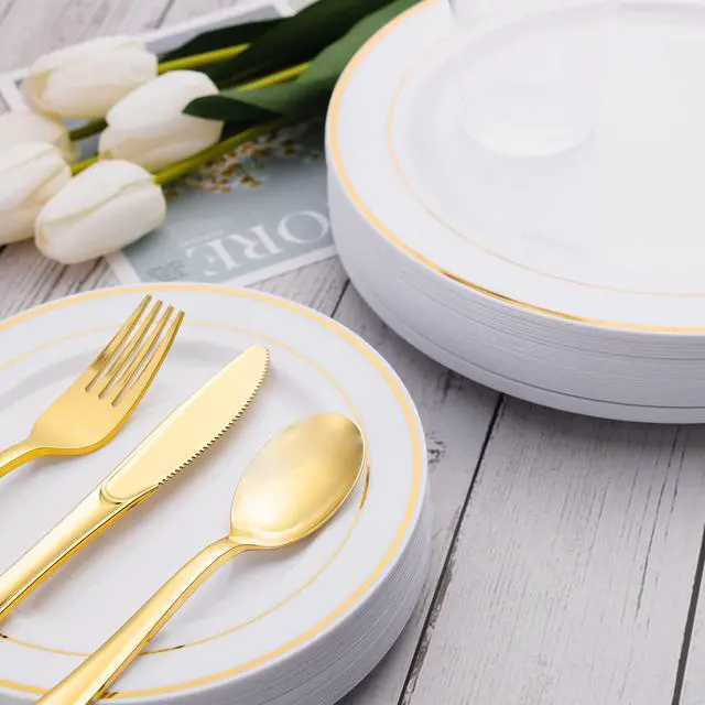 Alt view image 6 of 7 - 60PCS Gold Plastic Silverware, Heavy Duty Disposable Utensils/Cutlery