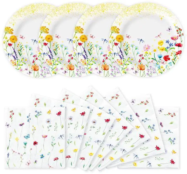 Main image of 50 PCS Wildflower Spring Paper Plates and Napkins Set Serve 25