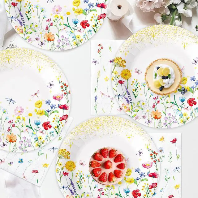 Alt view image 3 of 7 - 50 PCS Wildflower Spring Paper Plates and Napkins Set Serve 25