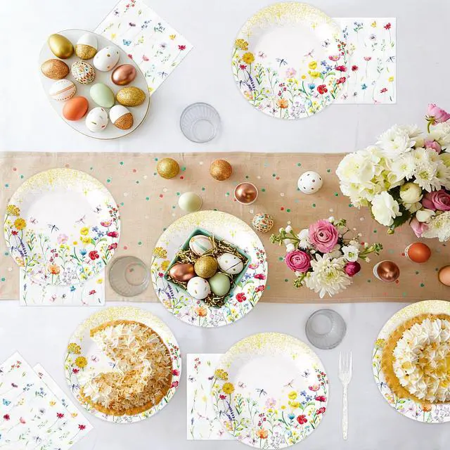 Alt view image 4 of 7 - 50 PCS Wildflower Spring Paper Plates and Napkins Set Serve 25