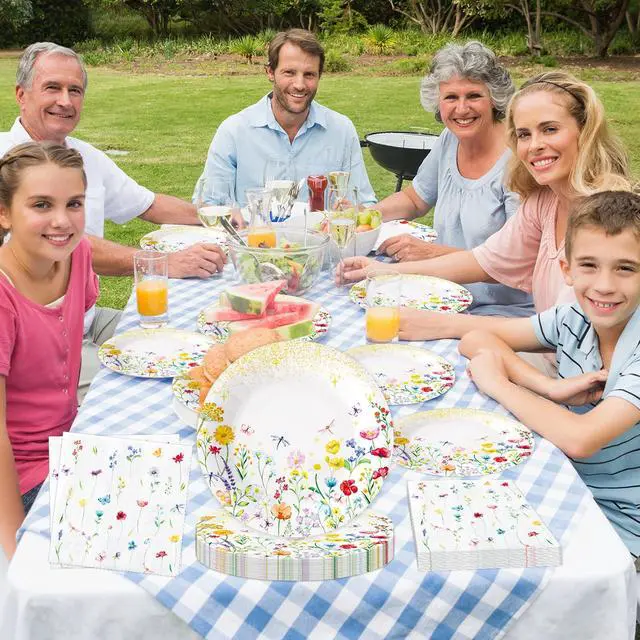 Alt view image 6 of 7 - 50 PCS Wildflower Spring Paper Plates and Napkins Set Serve 25