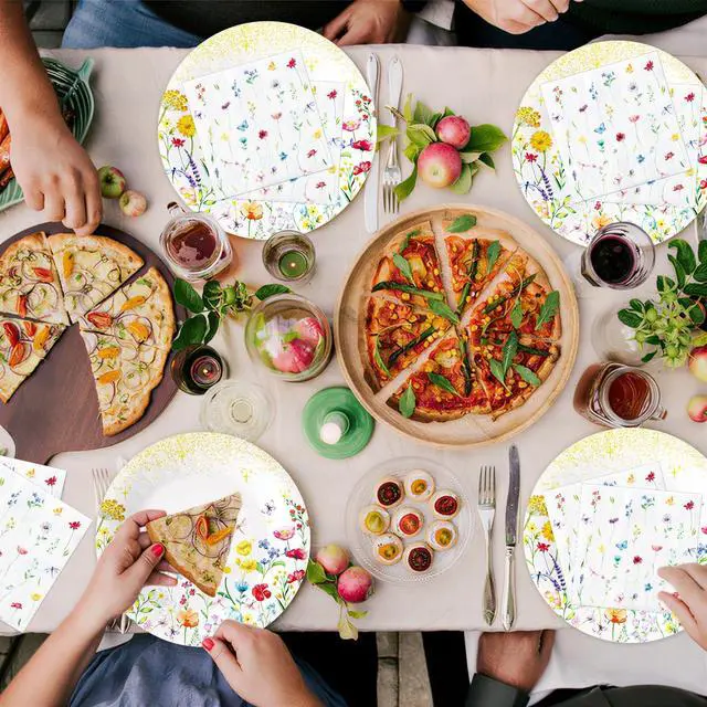 Alt view image 7 of 7 - 50 PCS Wildflower Spring Paper Plates and Napkins Set Serve 25