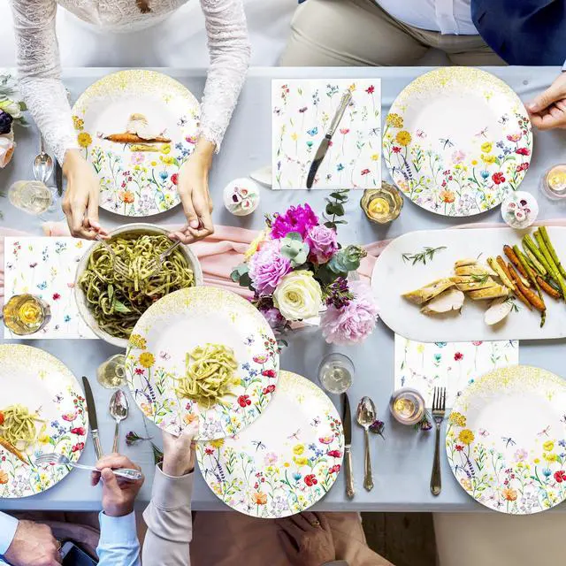 Alt view image 5 of 7 - 50 PCS Wildflower Spring Paper Plates and Napkins Set Serve 25
