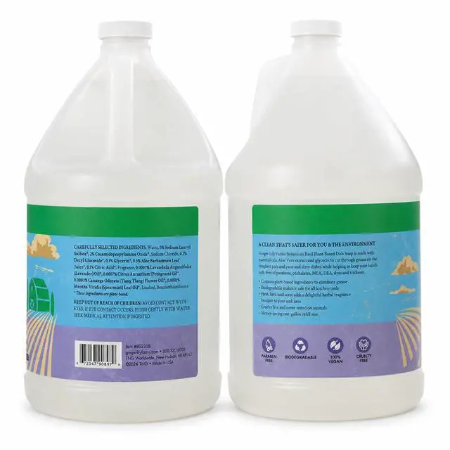 Alt view image 2 of 7 - Farms Botanicals Plant-Based Liquid Dish Soap, Concentrated Formula with Max Grease Cleaning Power, Cruelty-Free, Basil Scent, 1 Gallon Refill (128 Fl. Oz.)