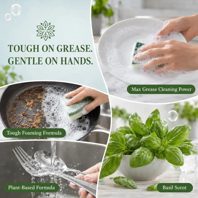 Alt view image 7 of 7 - Farms Botanicals Plant-Based Liquid Dish Soap, Concentrated Formula with Max Grease Cleaning Power, Cruelty-Free, Basil Scent, 1 Gallon Refill (128 Fl. Oz.)