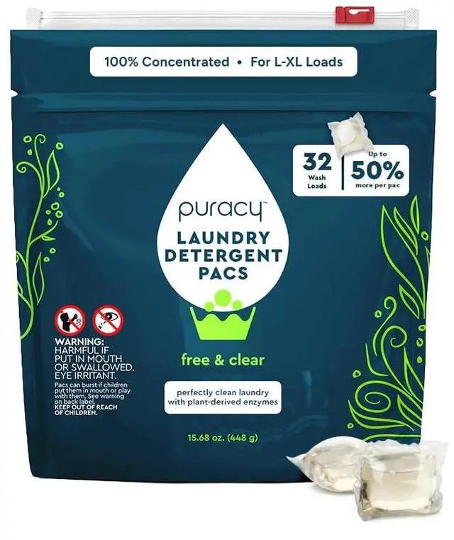 Main image of Laundry Detergent Pods with 2 Bio-Powered Enzymes, Free and Clear for Sensitive Skin, Non Toxic Richly Concentrated Washing Detergent Pods, 32 Ct