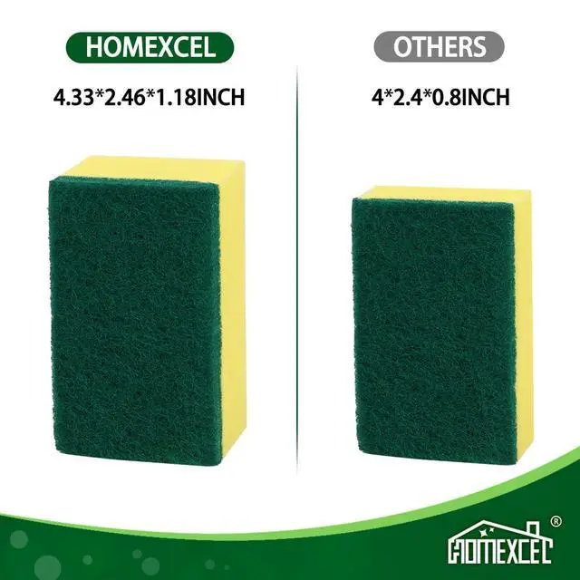 Alt view image 2 of 7 - Heavy Duty Scrub Sponges Kitchen 60 Count, Extra-Large Sponges for Cleaning Kitchen and Household, Dish Scrubber for Washing Dishes, Pots and Pans