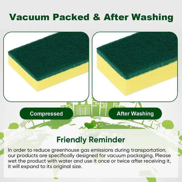 Alt view image 3 of 7 - Heavy Duty Scrub Sponges Kitchen 60 Count, Extra-Large Sponges for Cleaning Kitchen and Household, Dish Scrubber for Washing Dishes, Pots and Pans